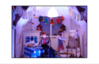 Christmas Decorated Room with Boy and Girl