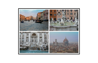 Venice, Trevi Fountain in Rome, Florence Collage