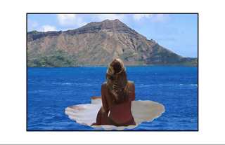 girl on seashell floating on Hawaiian water