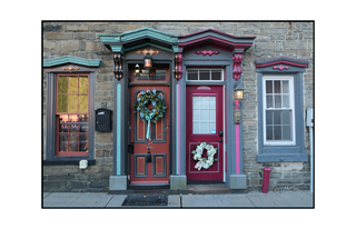 colorful wreath doors