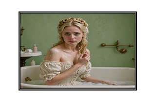 Victorian blonde woman taking a bath