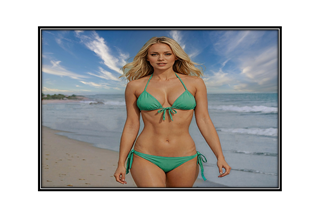 beautifil blonde with perfect body taking a walk on the beach