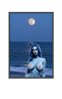 blue feline woman by the sea