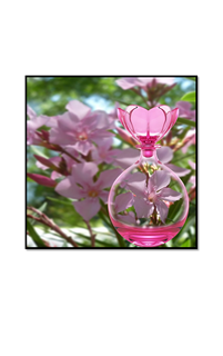 light pink flower in pink perfume bottle
