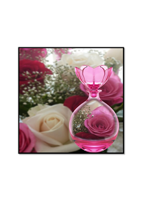 roses in pink perfume bottle