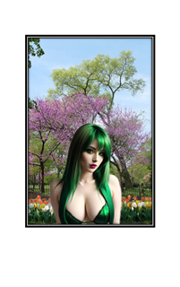 pretty green haired women in a spring scene